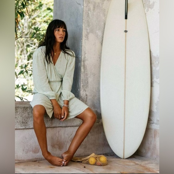 Billabong Green Ditsy Floral Lotta Love Gauzy Wrap Dress Boho Beachy - Picture 4 of 11